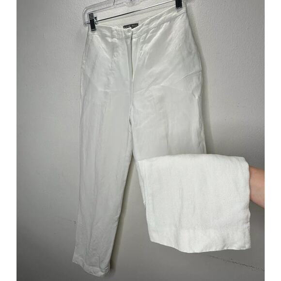 Kate Hill Petit White Linen High-Rise Flat Front Side Pockets Dress Pants 2P - Picture 1 of 14